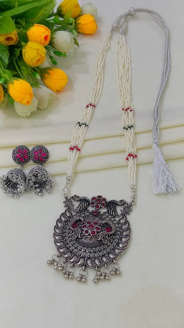 Silver_Oxidized_Beaded_Necklace_Set_for_Women
