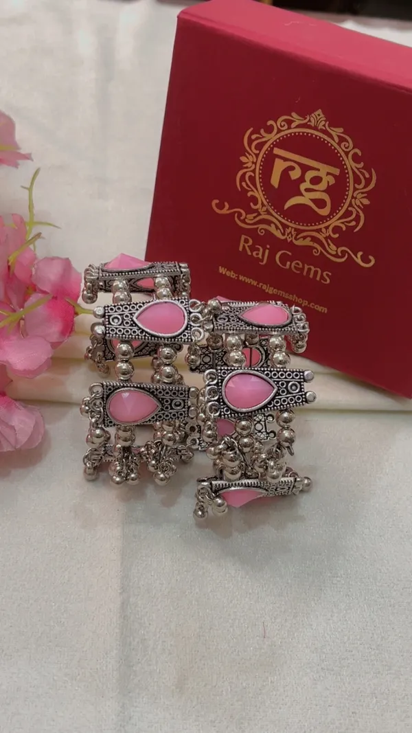 Pink_Stone_Oxidized_Finish_Bracelet_for_Women