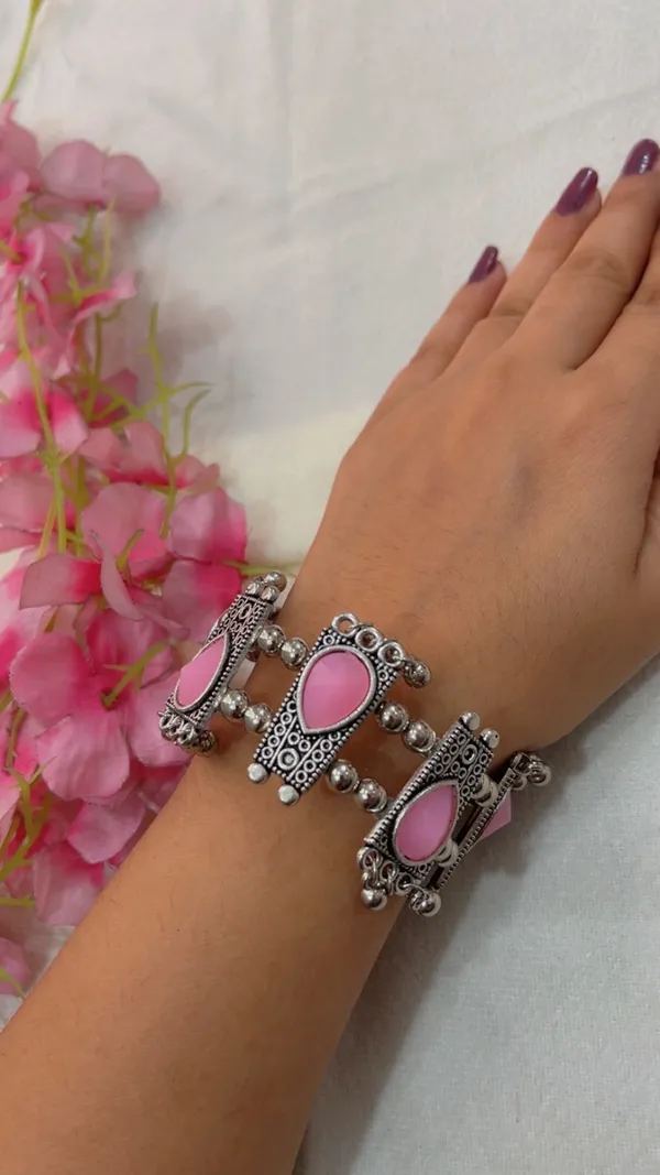 Pink_Stone_Oxidized_Finish_Bracelet_for_Women