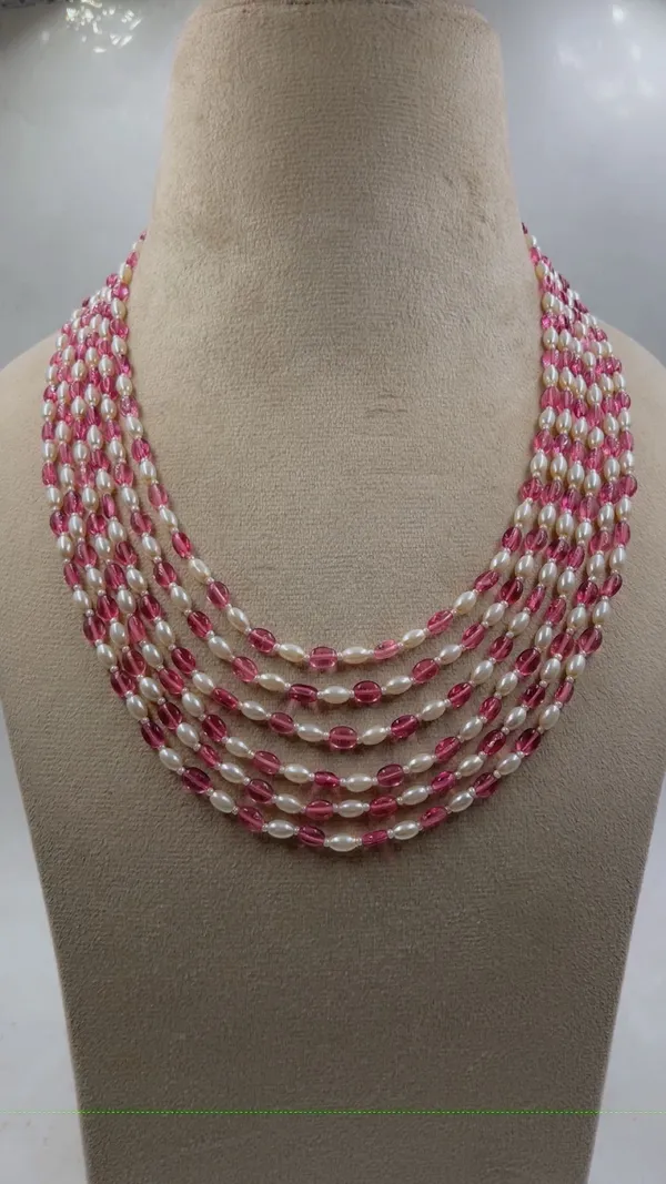 Pink_And_White_Beaded_Layered_Necklace_for_Women