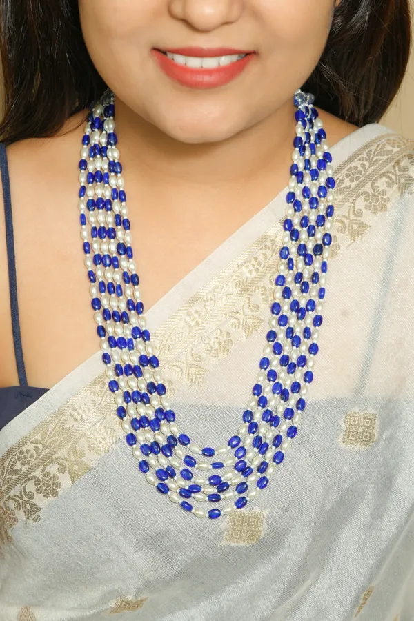 Blue_White_Beaded_Multi_Strand_Necklace_for_Women