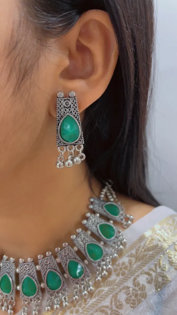Green_Stone_Oxidised_Necklace_And_Earrings_Set