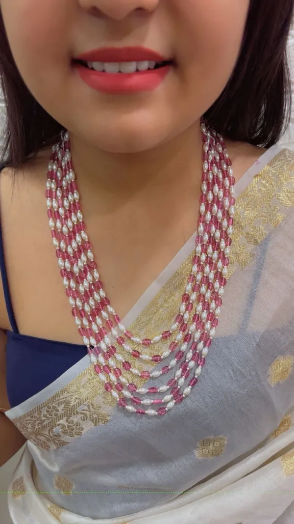 Pink_And_White_Beaded_Layered_Necklace_for_Women
