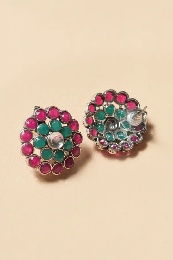 Pink_Green_Stud_Earrings_for_Women