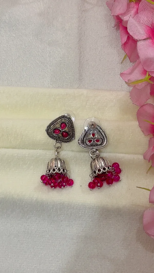 Silver_Tone_Pink_Beaded_Jhumka_Earrings_for_Women