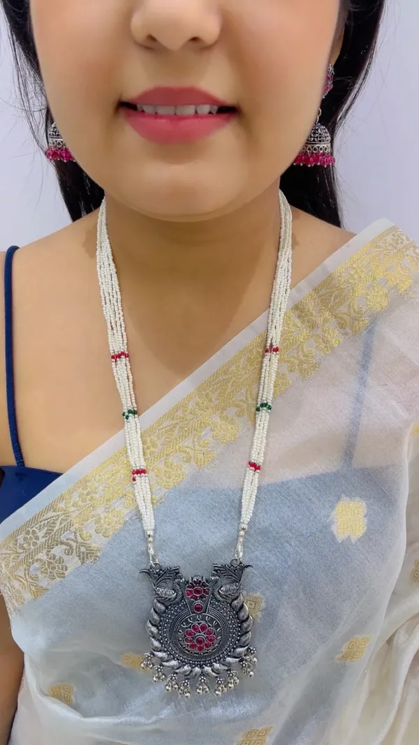 Silver-Tone_Oxidized_Peacock_Necklace_Set_for_Women