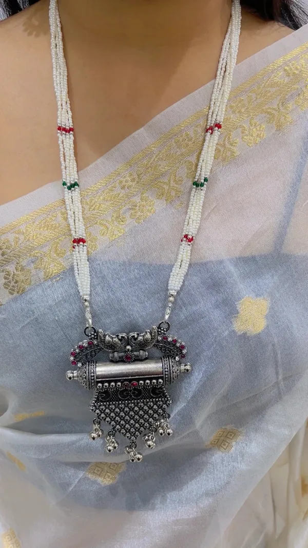 Silver-Tone_Oxidized_Beaded_Necklace_Set_for_Women