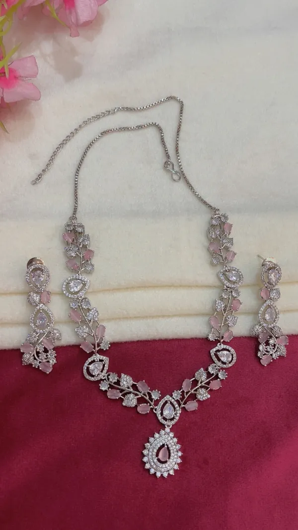 Silver-Tone_Pink_Stone_Necklace_Set_for_Women