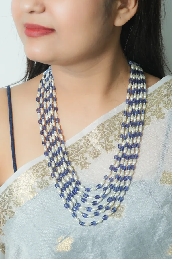 Blue_And_White_Beaded_Layered_Necklace_for_Women