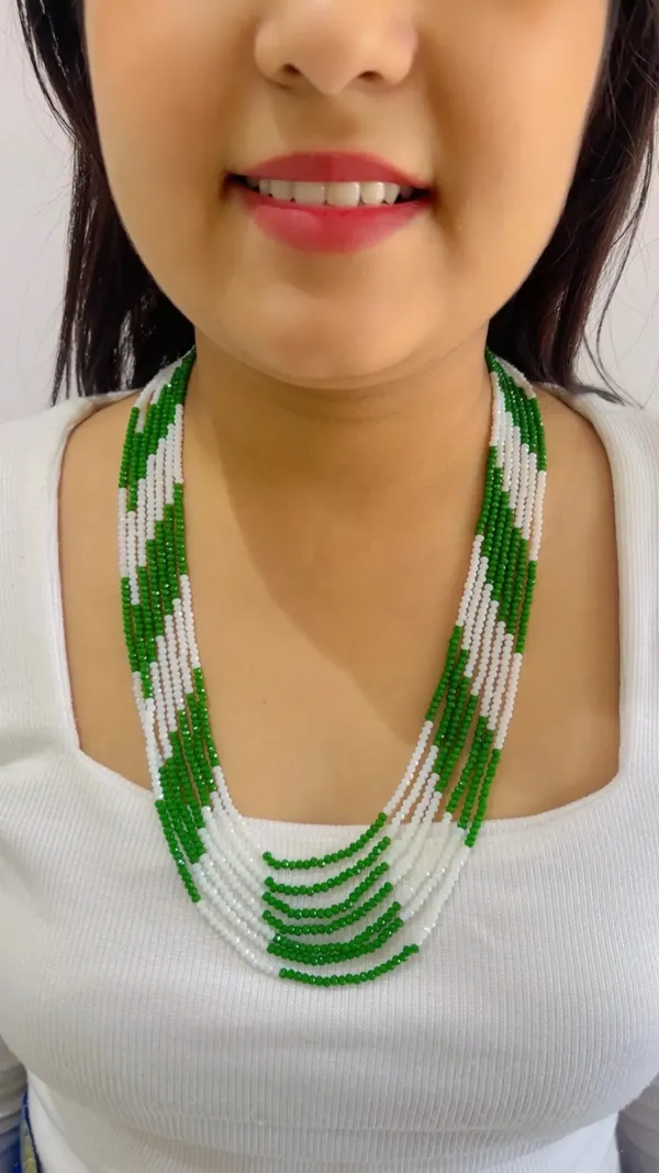 Green_And_White_Beaded_Multi-Strand_Necklace_for_Women