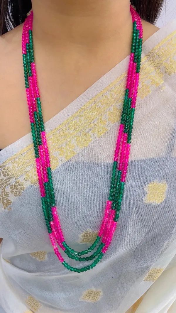 Pink_Green_Beaded_Layered_Necklace_For_Women