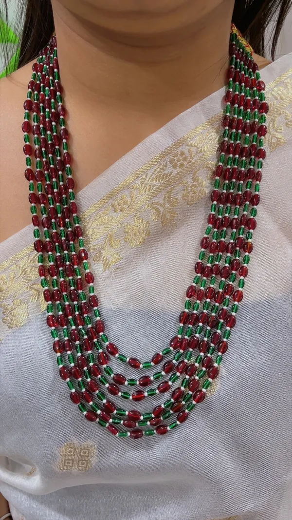 Red_And_Green_Beaded_Multistrand_Necklace_For_Women