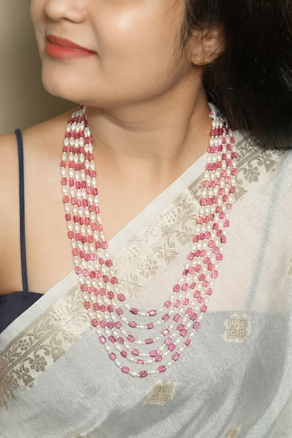 Pink_And_White_Beaded_Layered_Necklace_for_Women