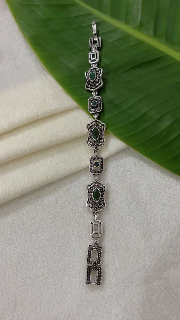 Silver-Tone_Green_Stone_Oxidized_Bracelet_for_Women