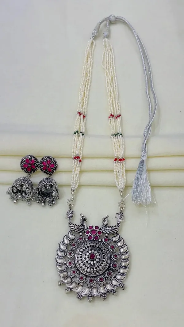 Silver_Tone_Beaded_Statement_Necklace_Set_for_Women