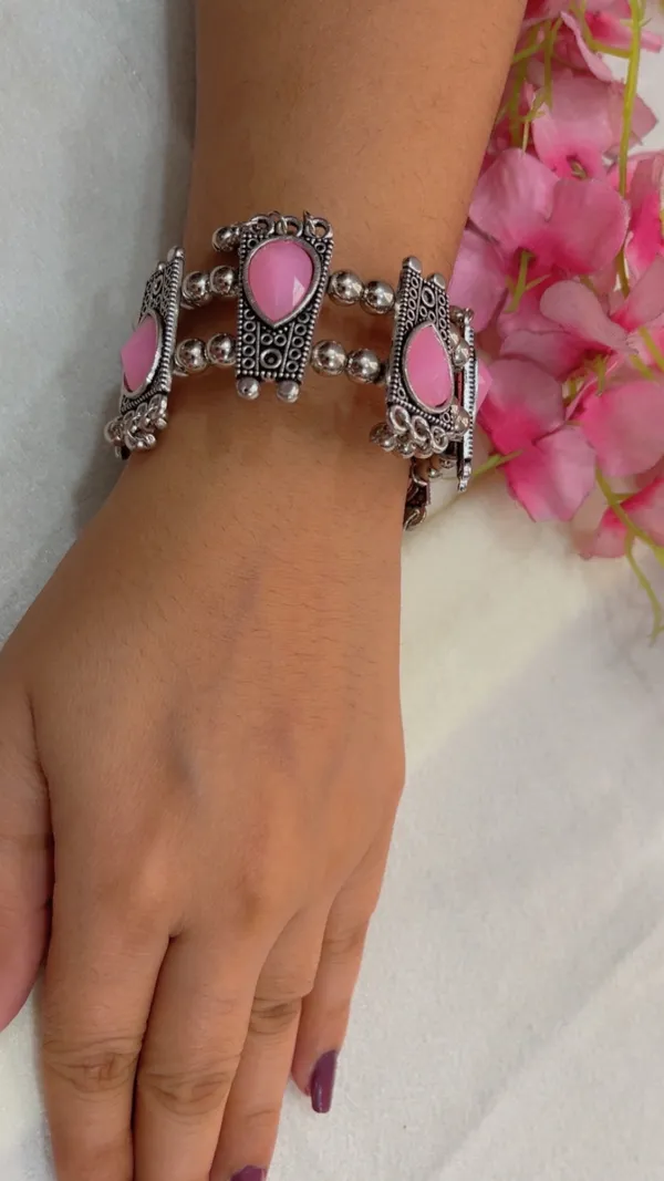 Pink_Stone_Oxidized_Finish_Bracelet_for_Women
