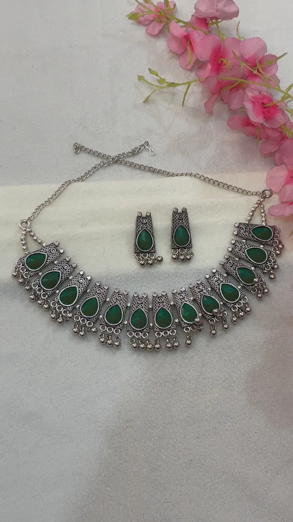 Green_Stone_Oxidised_Necklace_And_Earrings_Set