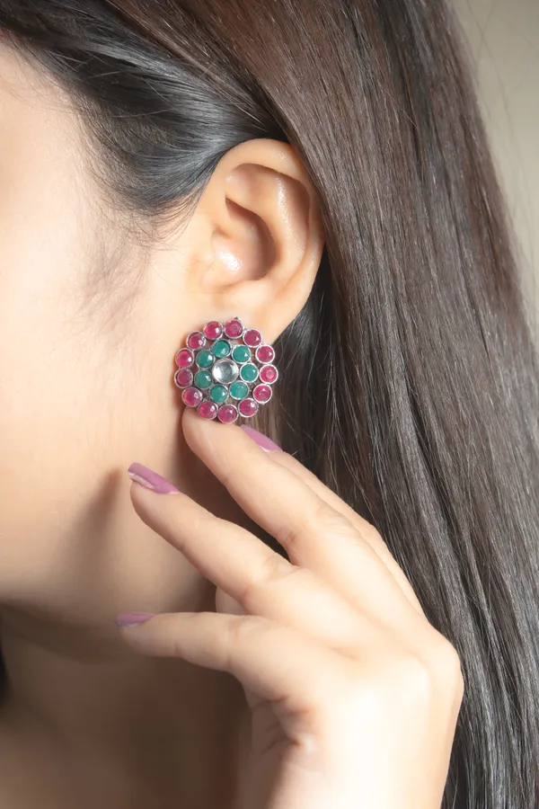 Pink_Green_Stud_Earrings_for_Women