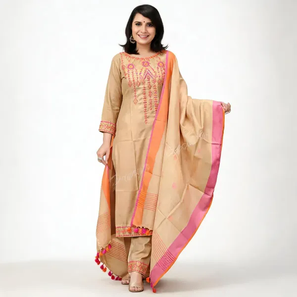 Beige_Cotton_Embroidered_Kurti_Set_For_Women