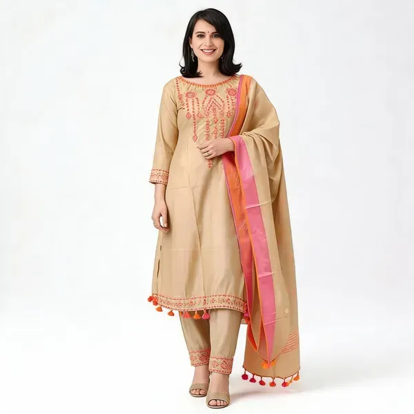 Beige_Cotton_Embroidered_Kurti_Set_For_Women