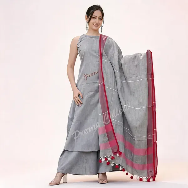 Grey_Khadi_Cotton_Halter_Neck_Kurti_Palazzo_Dupatta_Set_For_Women