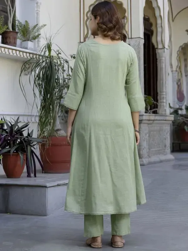 Green_Cotton_Floral_Yoke_A_Line_Kurta_Pant_Dupatta_Set_For_Women