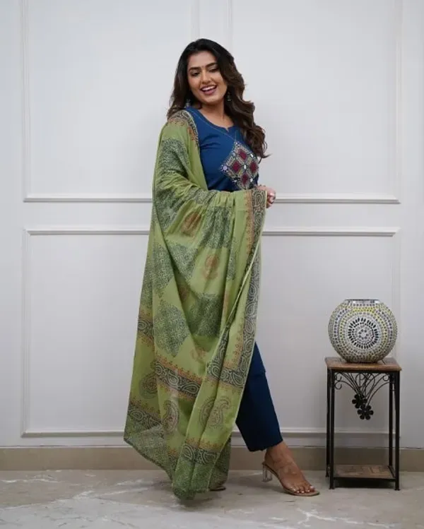 Cotton_Handloom_Kurti_Pant_With_Dupta_Royal_Blue_Ponam