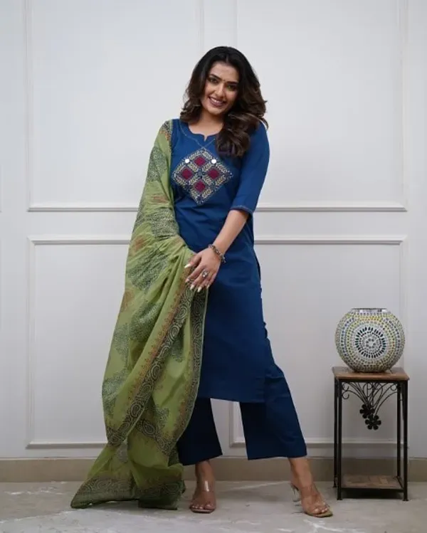 Cotton_Handloom_Kurti_Pant_With_Dupta_Royal_Blue_Ponam