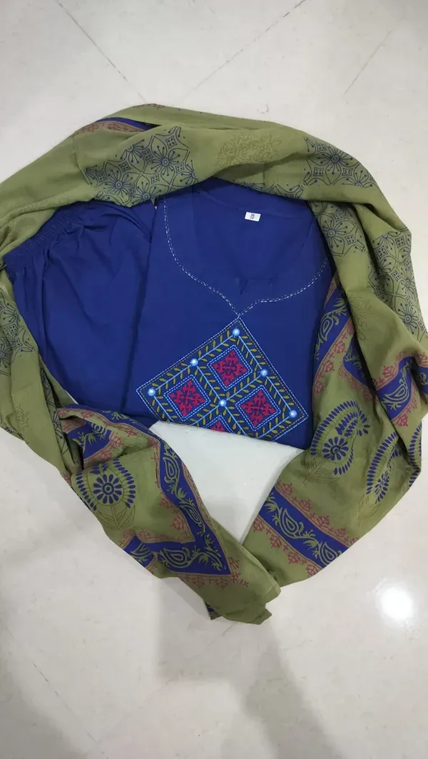Cotton_Handloom_Kurti_Pant_With_Dupta_Royal_Blue_Ponam