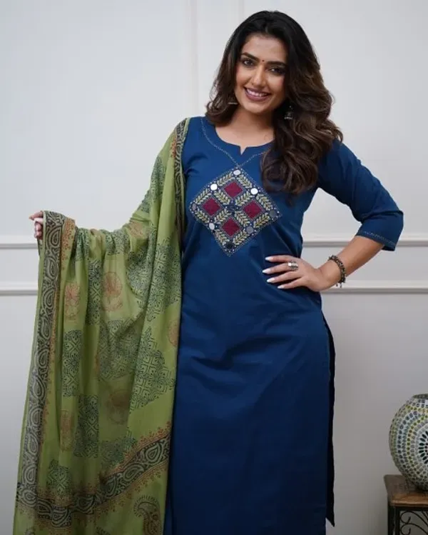 Cotton_Handloom_Kurti_Pant_With_Dupta_Royal_Blue_Ponam