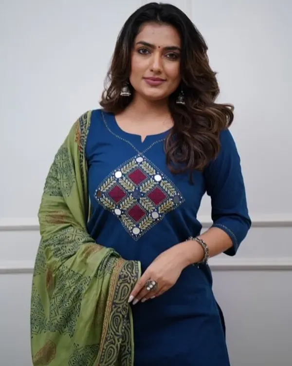Cotton_Handloom_Kurti_Pant_With_Dupta_Royal_Blue_Ponam