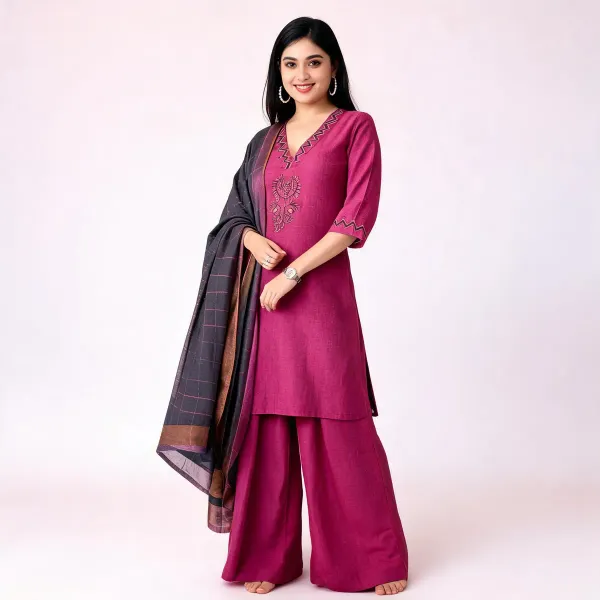 Pink_Handloom_Khadi_Cotton_Embroidered_Kurti_Set_For_Women