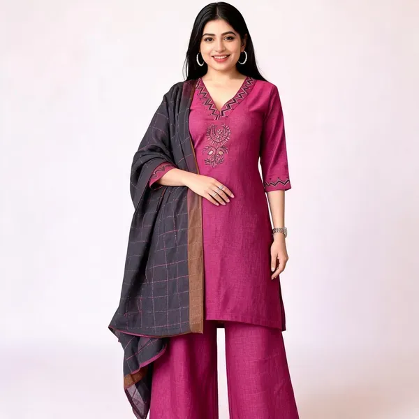 Pink_Handloom_Khadi_Cotton_Embroidered_Kurti_Set_For_Women