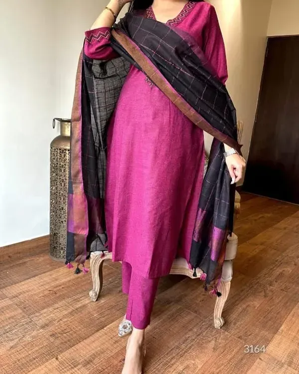 Pink_Handloom_Khadi_Cotton_Embroidered_Kurti_Set_For_Women