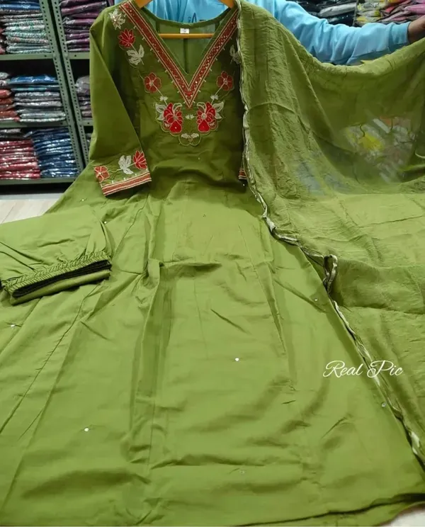Cotton_Anarkali_Kurti_Pant_With_Dupta_Green