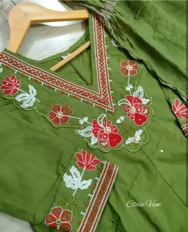 Cotton_Anarkali_Kurti_Pant_With_Dupta_Green