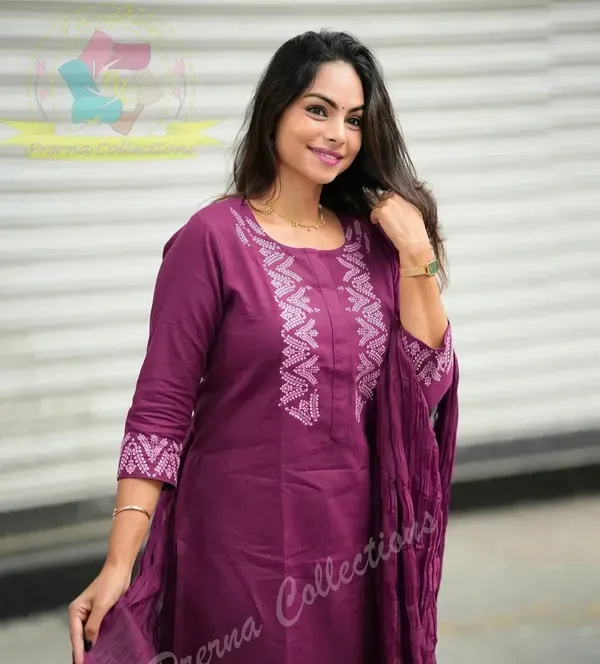 Cotton_Kurti_Pant_With_Dupta_Marun
