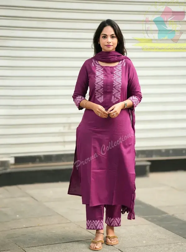 Cotton_Kurti_Pant_With_Dupta_Marun