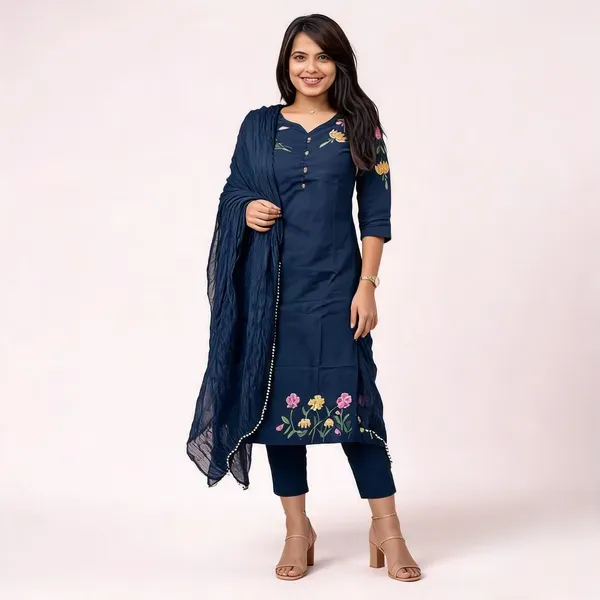 Blue_Cotton_Kurti_Set_For_Women
