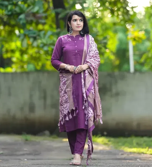 Purple_Cotton_Slub_Handloom_Straight_Kurta_Pant_Dupatta_Set_For_Women