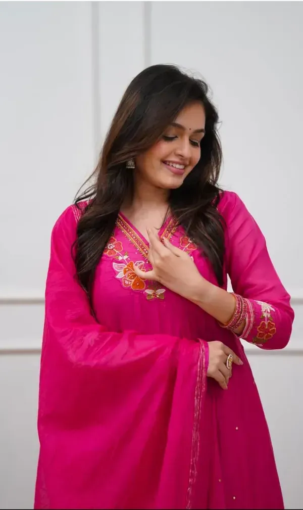 Pink_Mul_Chanderi_Cotton_Anarkali_Kurti_Pant_Dupatta_Set_For_Women