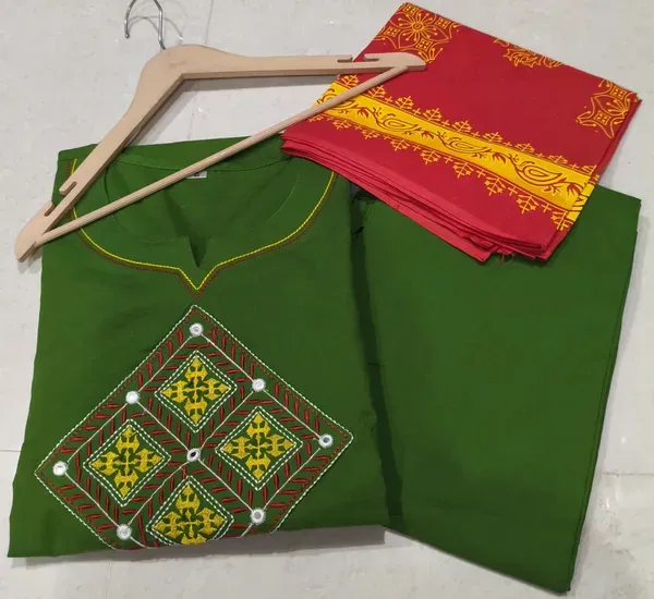 Cotton_Green_Kurti_Pant_With_Dupta_Ponam