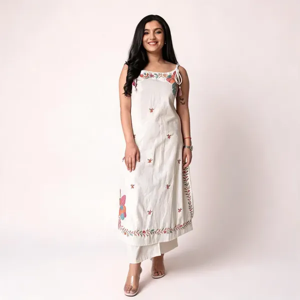 White_Cotton_Flex_Sleeveless_Embroidered_Kurti_For_Women