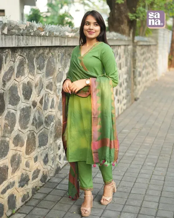 Green_Khadi_Cotton_Cross_Stitch_Embroidered_Kurti_Pant_Dupatta_Set_For_Wome