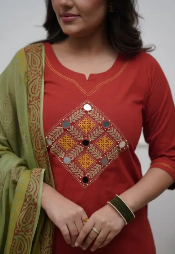 Cotton_Kurti_Pant_With_Dupta_Mustard_Ponam