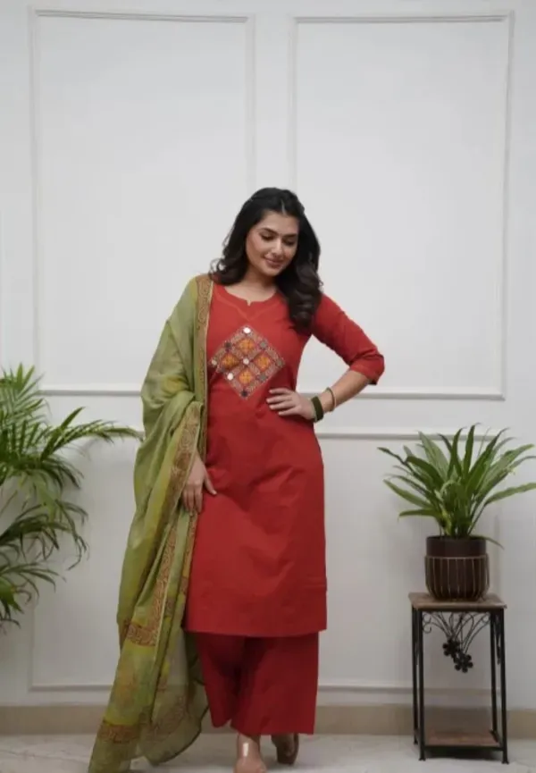 Cotton_Kurti_Pant_With_Dupta_Mustard_Ponam