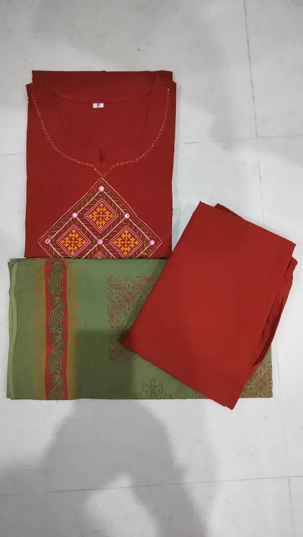 Cotton_Kurti_Pant_With_Dupta_Mustard_Ponam