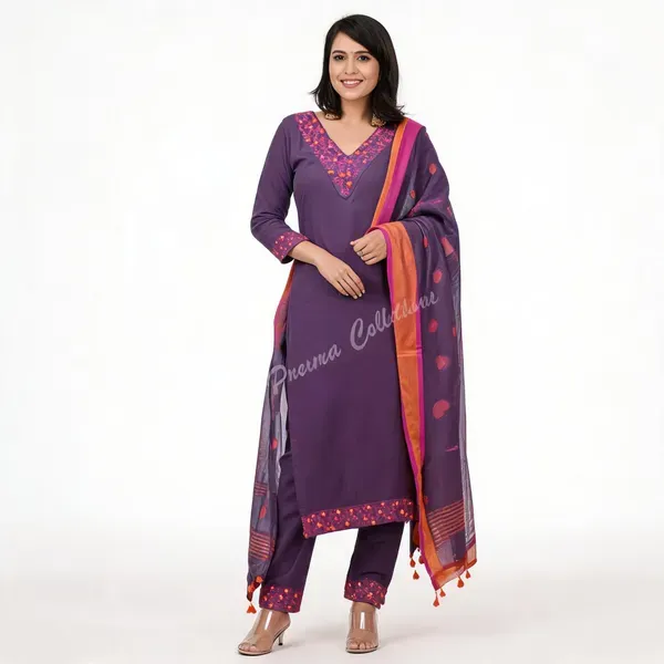 Purple_Cotton_Embroidered_Kurti_Set_For_Women