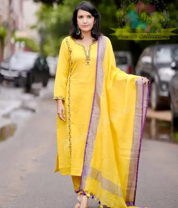 Yellow_Kurti_Pant_With_Dupatta_Pcc