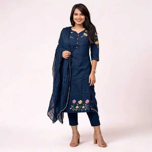 Blue_Cotton_Kurti_Set_For_Women